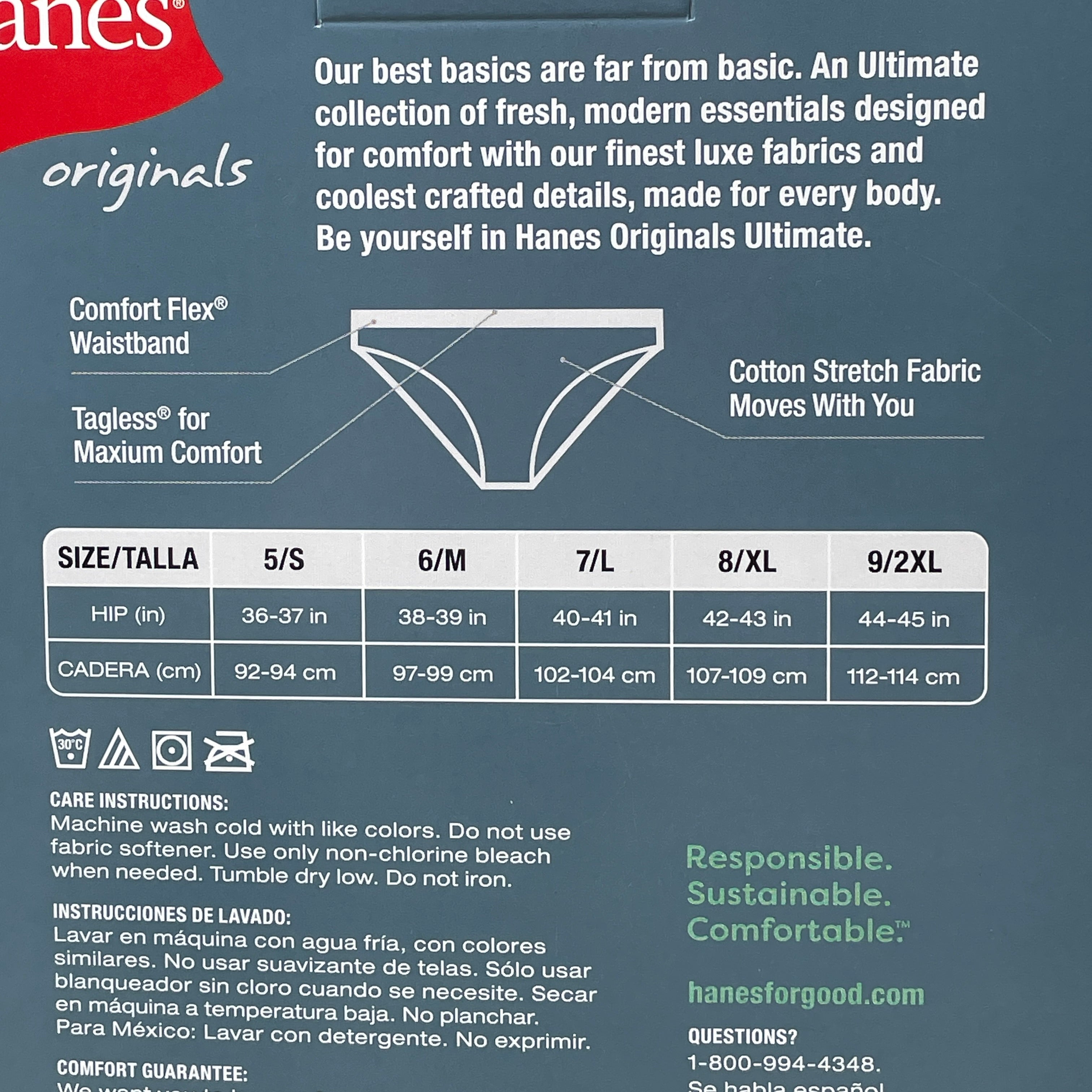HANES 3 PACK!! Originals Women's Breathable Cotton Bikini Underwear Sz 8/XL Black/Heather/Stripe 45OUBK