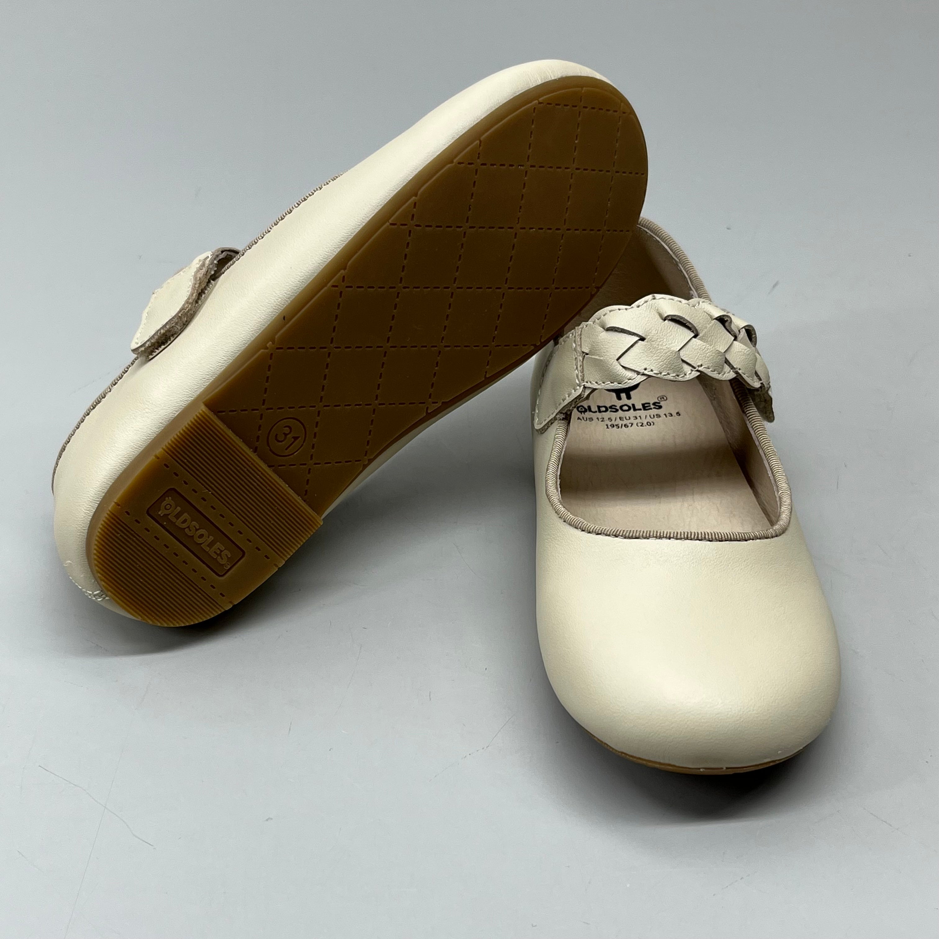 OLD SOLES Lady Plat Braided Strap Leather Shoe Kid’s Sz 30 US 13 Cream #817