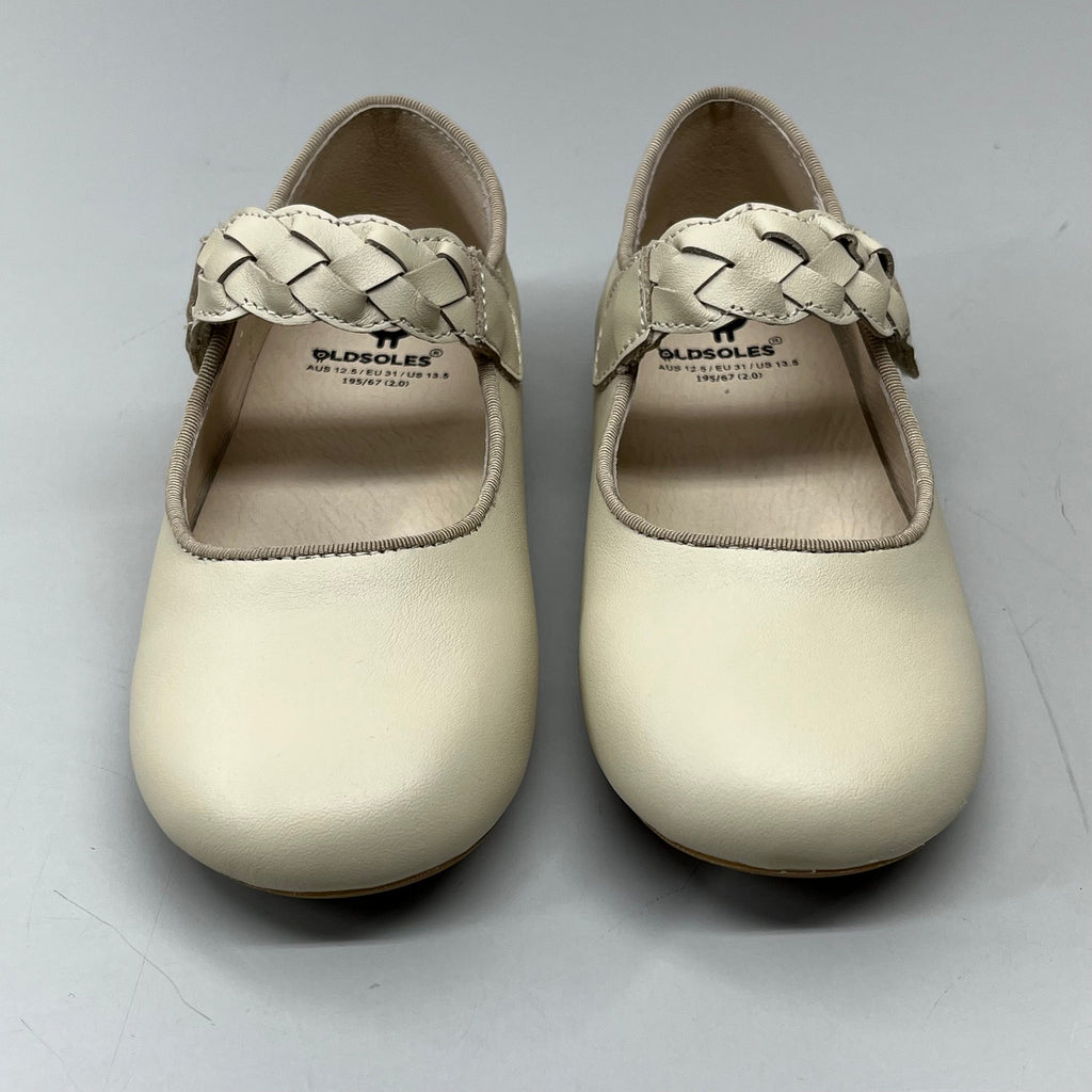OLD SOLES Lady Plat Braided Strap Leather Shoe Kid’s Sz 29 US 12 Cream #817