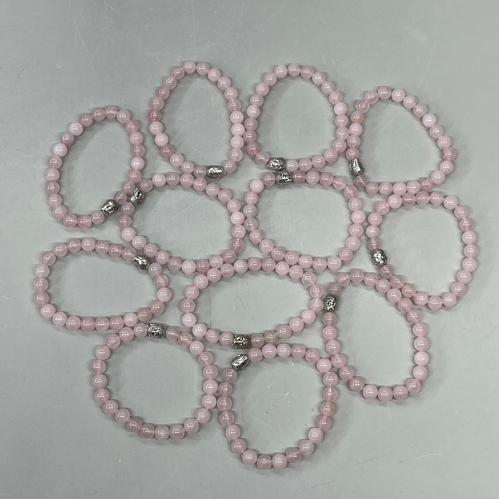 BEST WHOLESALE (12 PACK) Beaded Rose Quartz Crystal Bracelets 3" Silver Head New