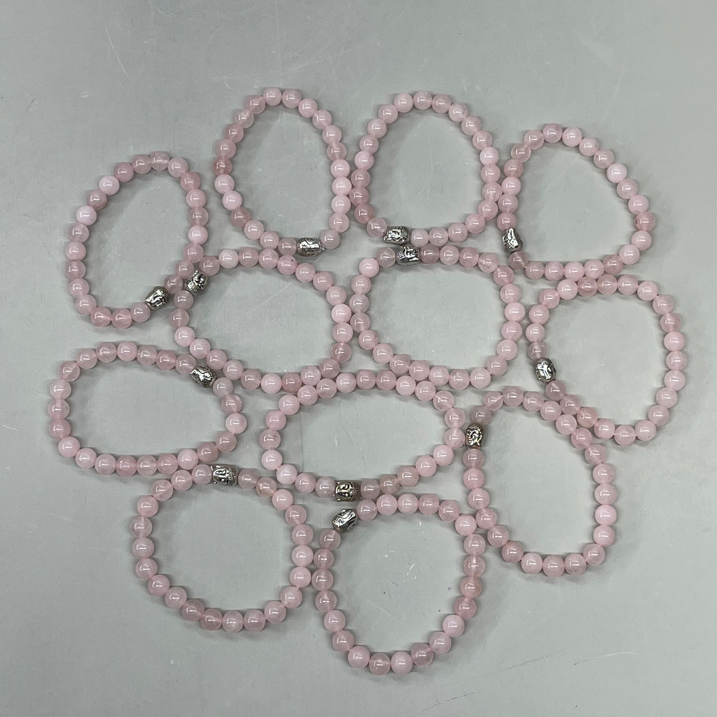 BEST WHOLESALE (12 PACK) Beaded Rose Quartz Crystal Bracelets 3" Silver Head New