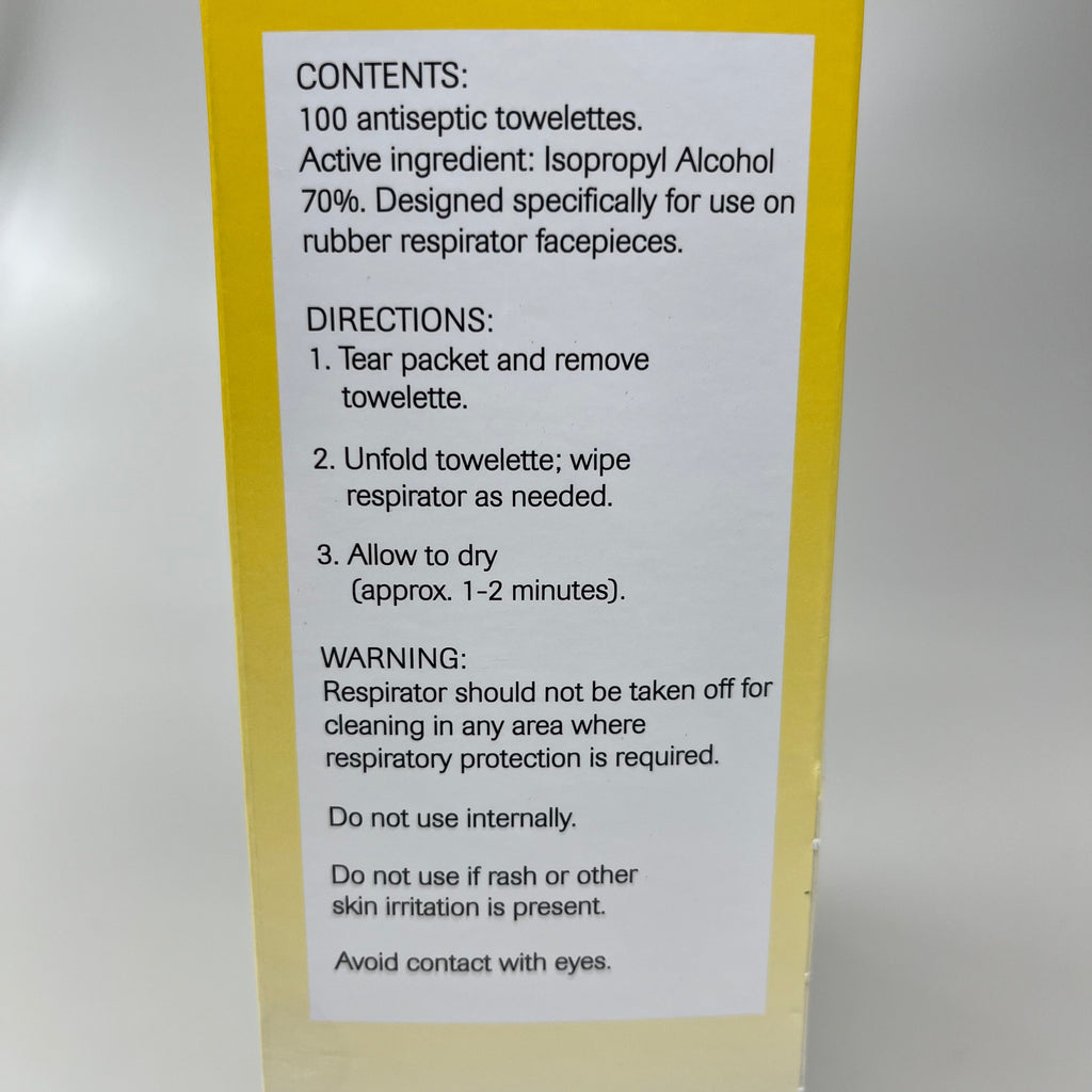 CONDOR Non-Alcoholic Personal Respirator Cleaning Pad 100 Pads Yellow 22PN88 (New)