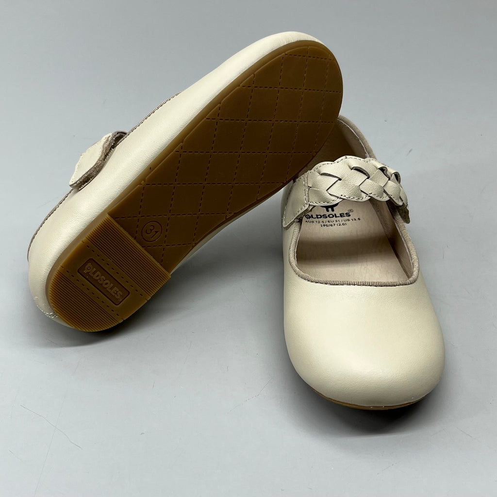 OLD SOLES Lady Plat Braided Strap Leather Shoe Kid’s Sz 29 US 12 Cream #817