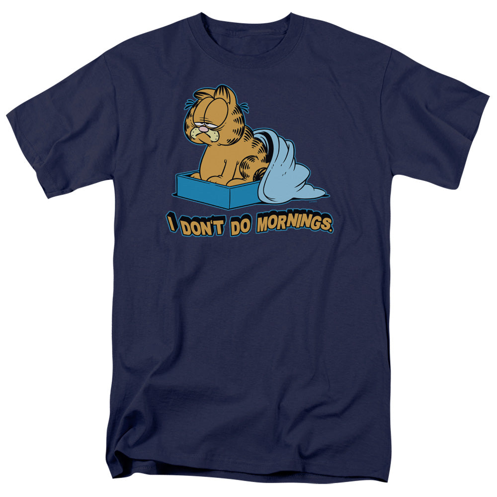 Garfield I Dont Do Mornings Mens T Shirt Navy Blue Officially Licensed