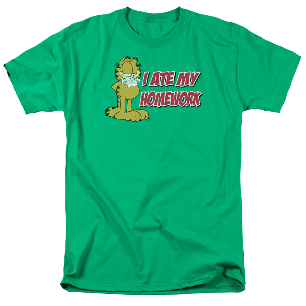 Garfield I Ate My Homework Mens T Shirt Kelly Green Officially Licensed