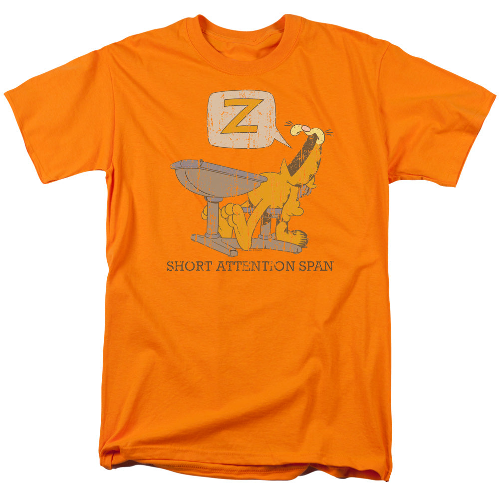 Garfield Attention Span Mens T Shirt Orange Officially Licensed