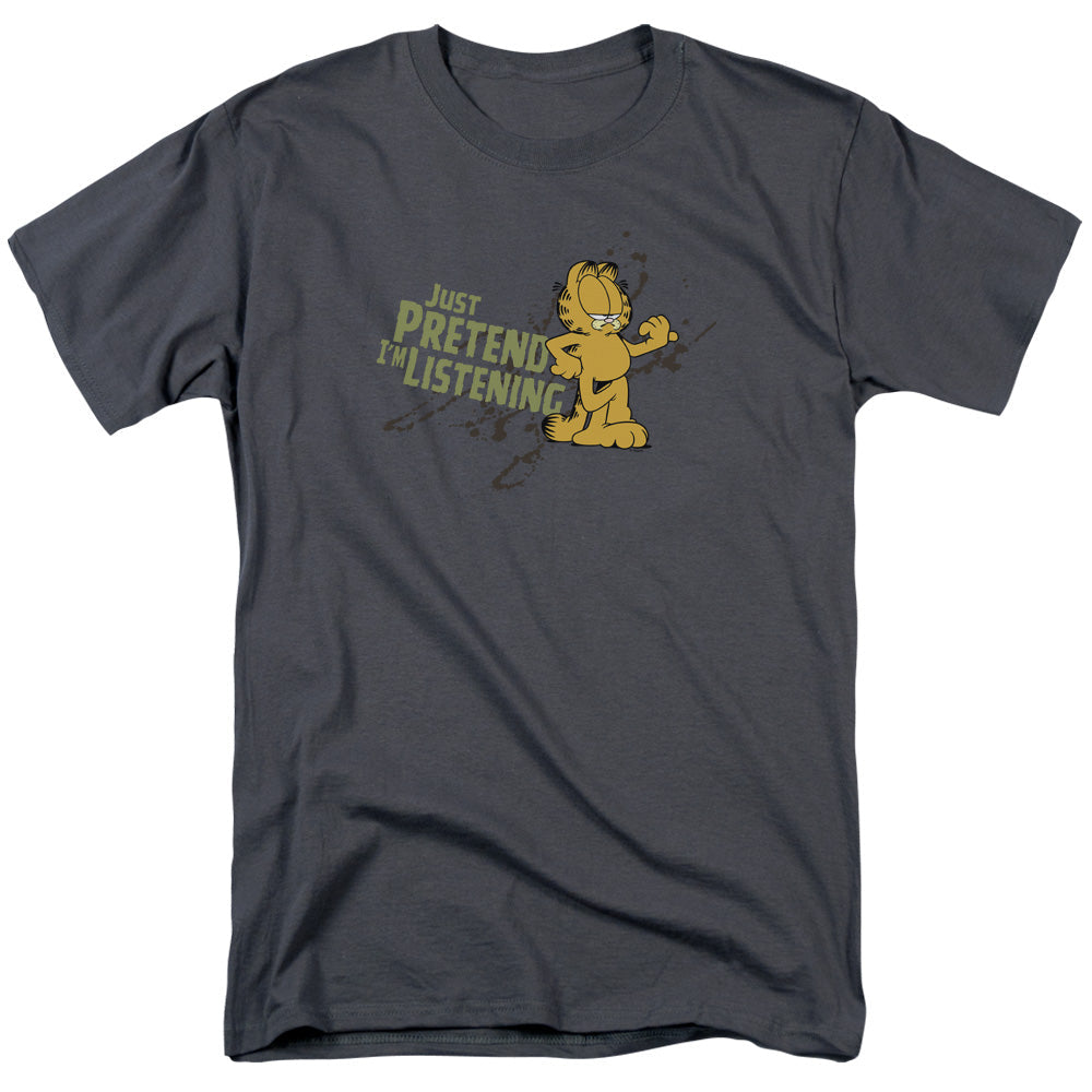 Garfield Just Pretend Im Listening Mens T Shirt Charcoal Officially Licensed