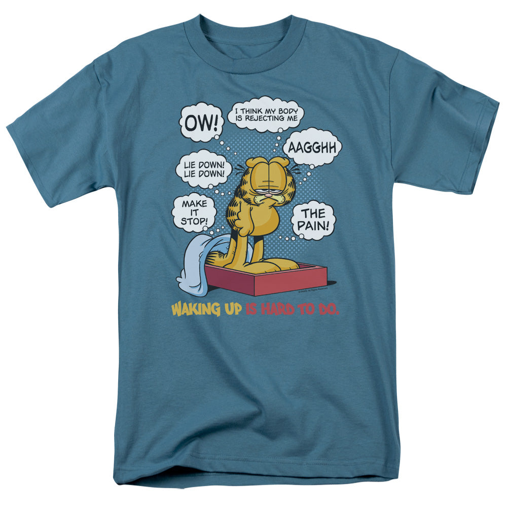 Garfield Waking Up Is Hard To Do Mens T Shirt Slate Officially Licensed