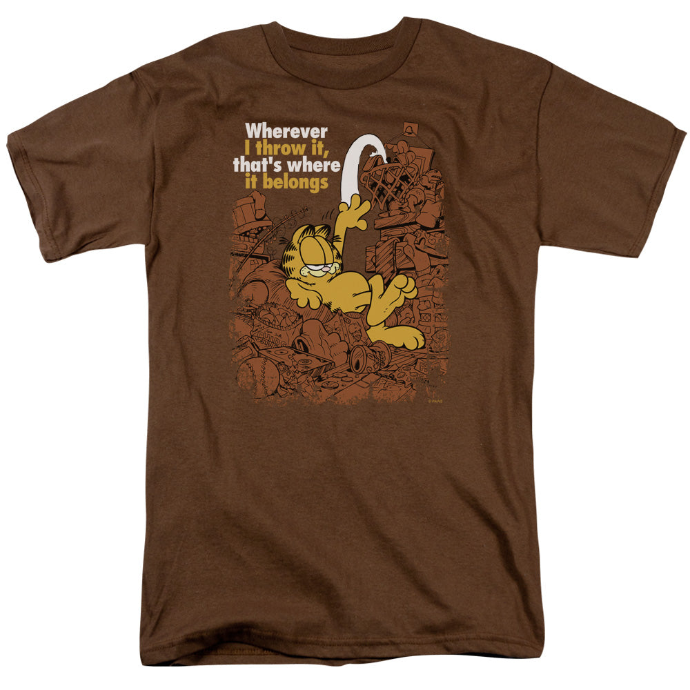 Garfield Where It Belongs Mens T Shirt Coffee Officially Licensed