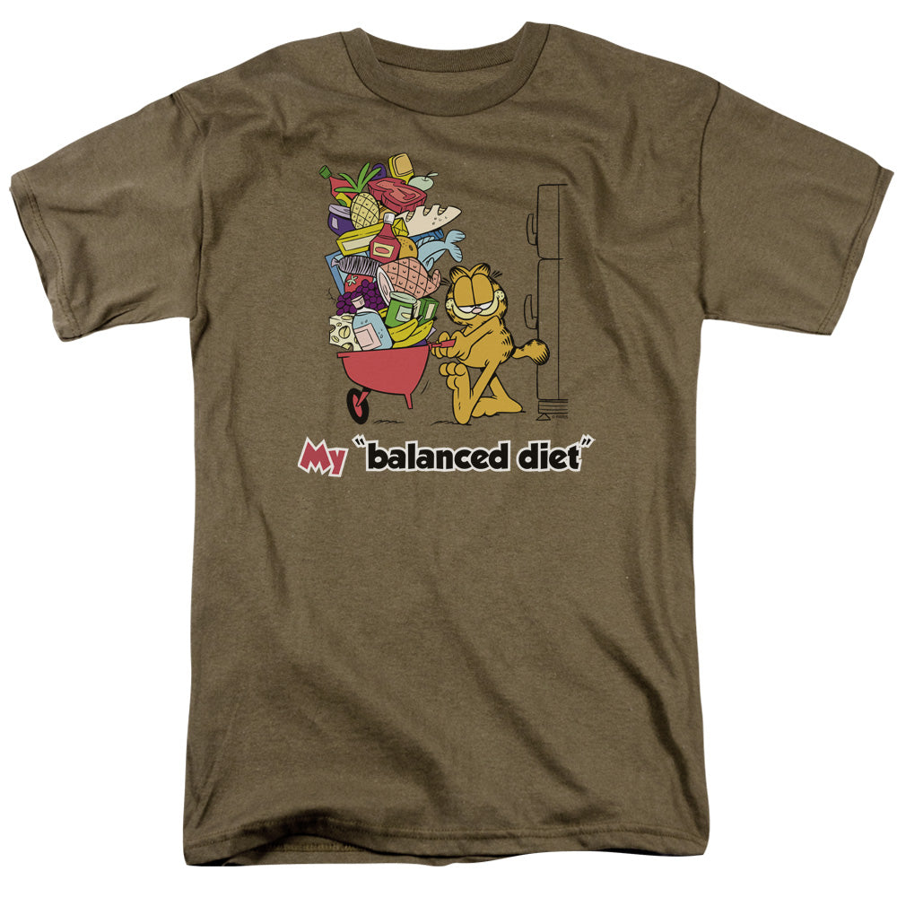 Garfield Balanced Diet Mens T Shirt Safari Green Officially Licensed