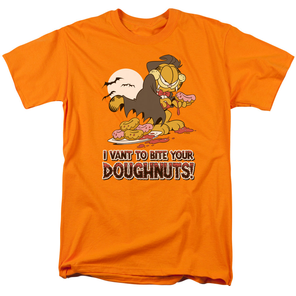 Garfield I Vant To Bite Your Doughnuts Mens T Shirt Orange Officially Licensed