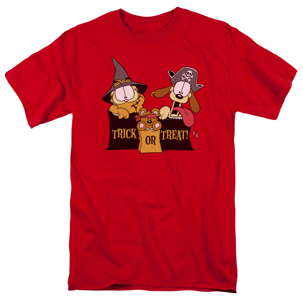 Garfield Trick Or Treat Mens T Shirt Red Officially Licensed