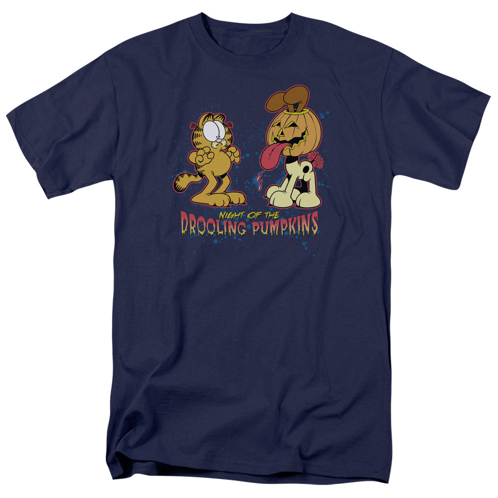 Garfield Drooling Pumpkins Mens T Shirt Navy Blue Officially Licensed