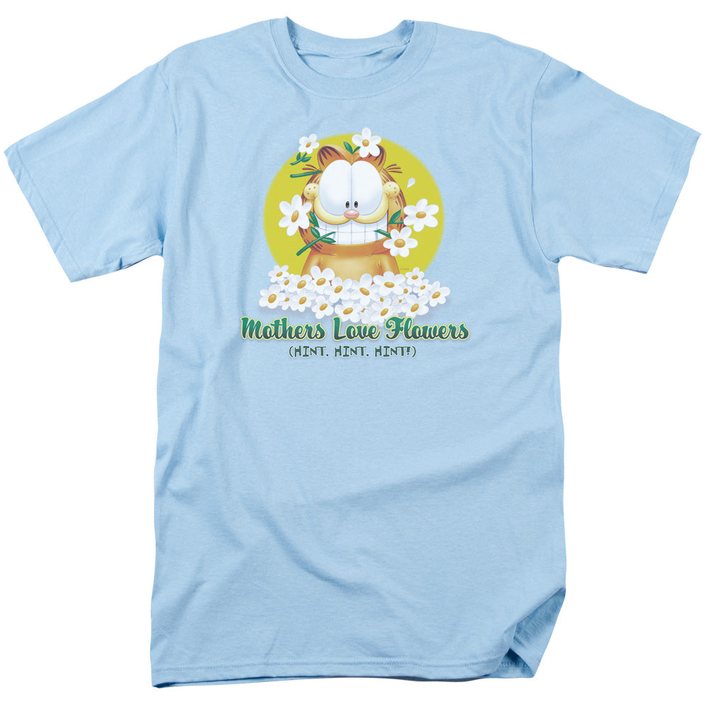 Garfield Mothers Love Flowers Mens T Shirt Light Blue Officially Licensed