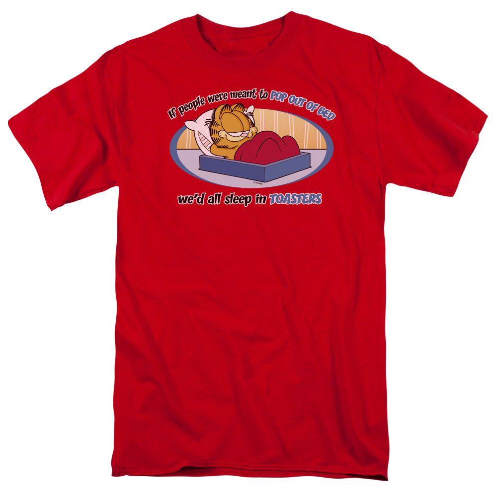 Garfield Pop Out Of Bed Mens T Shirt Red Officially Licensed