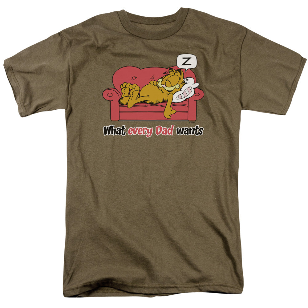 Garfield What Every Dad Wants Mens T Shirt Safari Green Officially Licensed