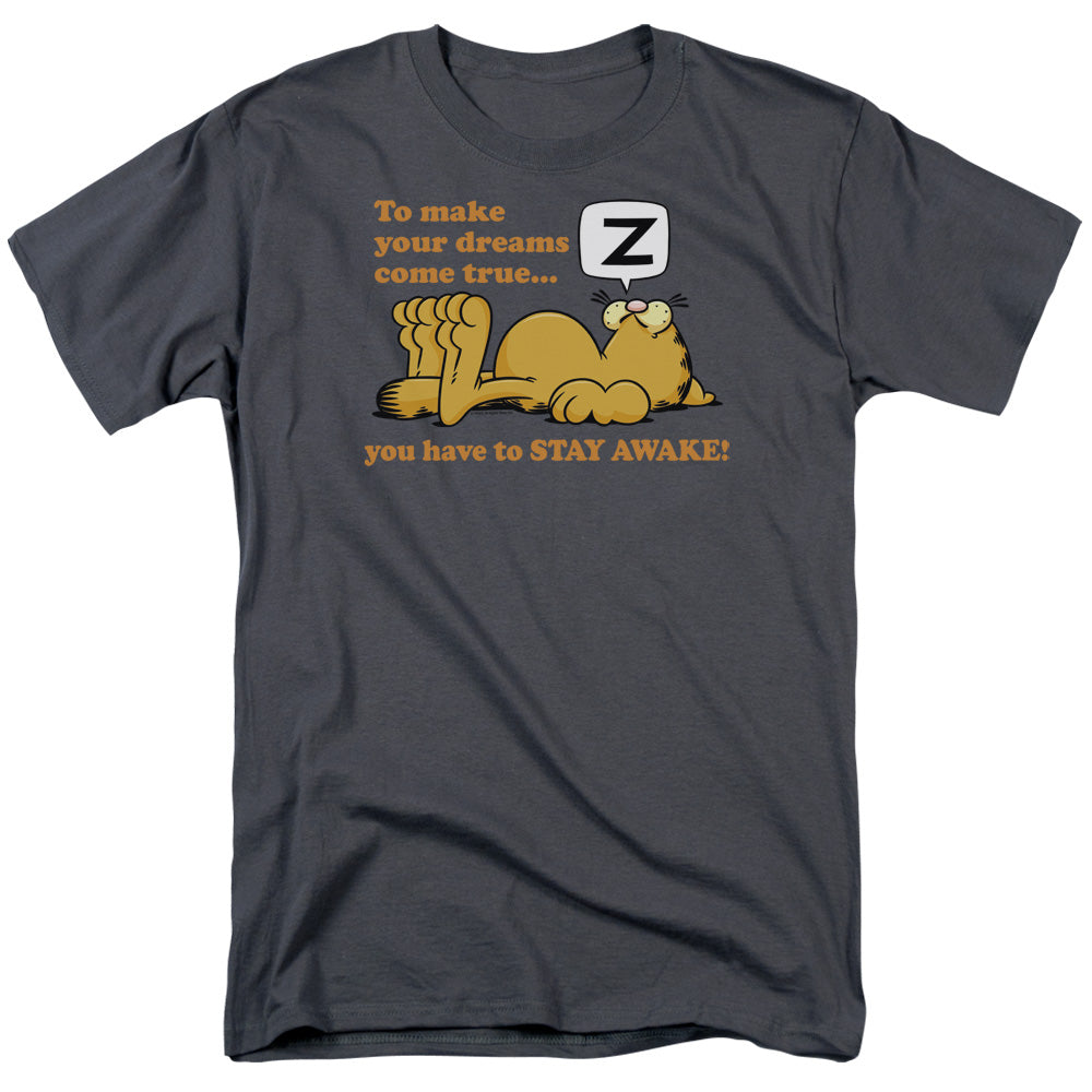 Garfield Stay Awake Mens T Shirt Charcoal Officially Licensed