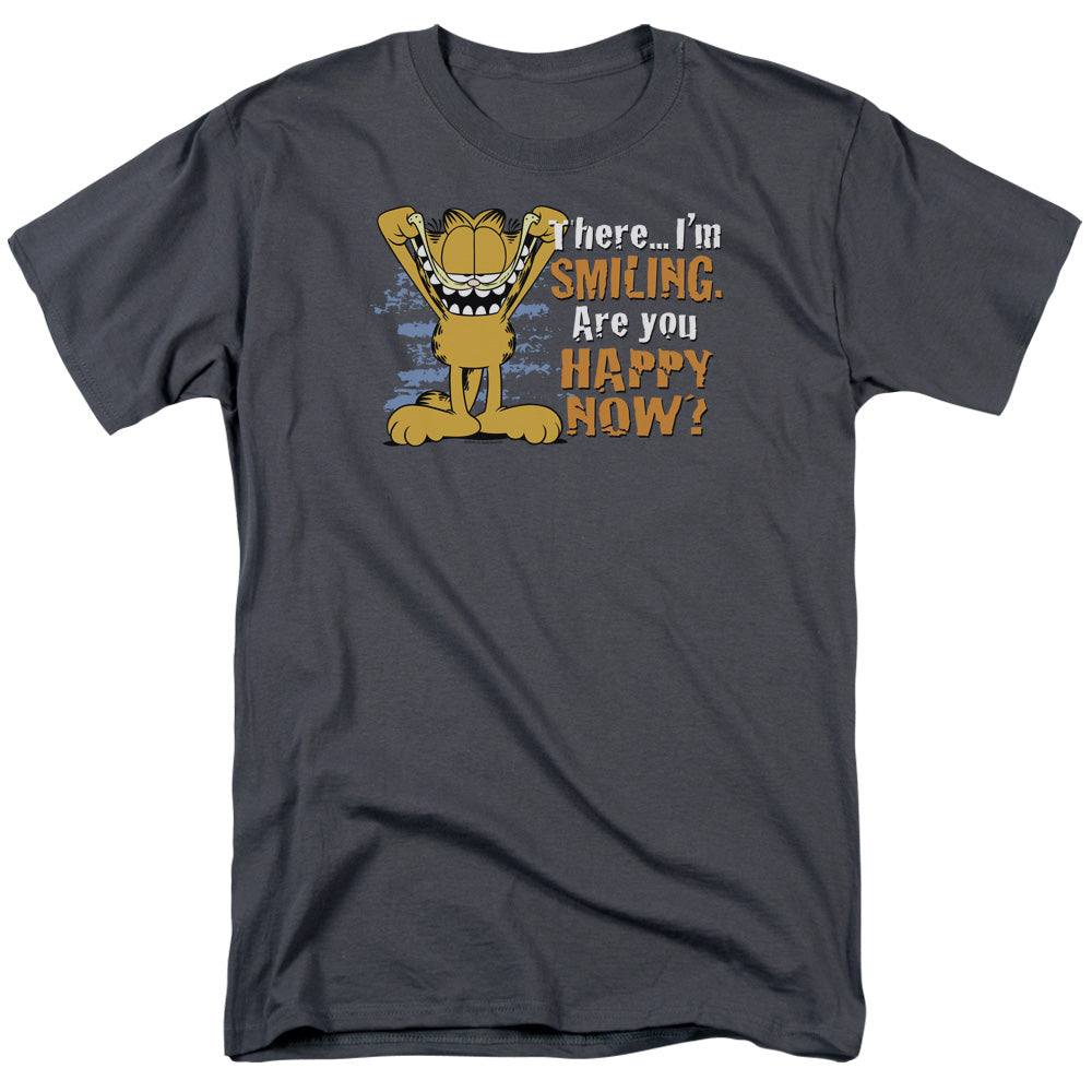 Garfield There Im Smiling Are You Happy Now Mens T Shirt Charcoal Officially Licensed