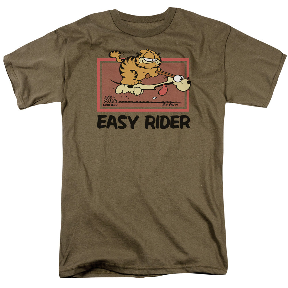 Garfield Vintage Easy Rider Mens T Shirt Safari Green Officially Licensed