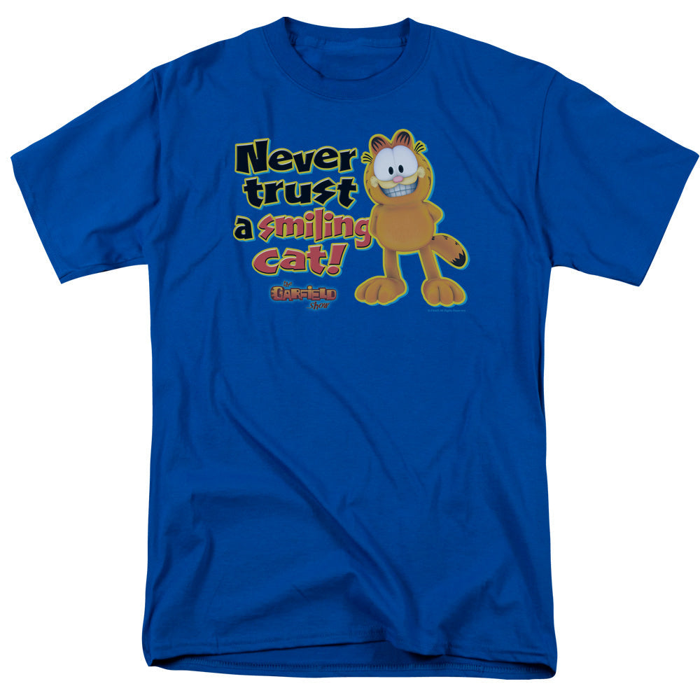 Garfield Never Trust A Smiling Cat Mens T Shirt Royal Blue Officially Licensed