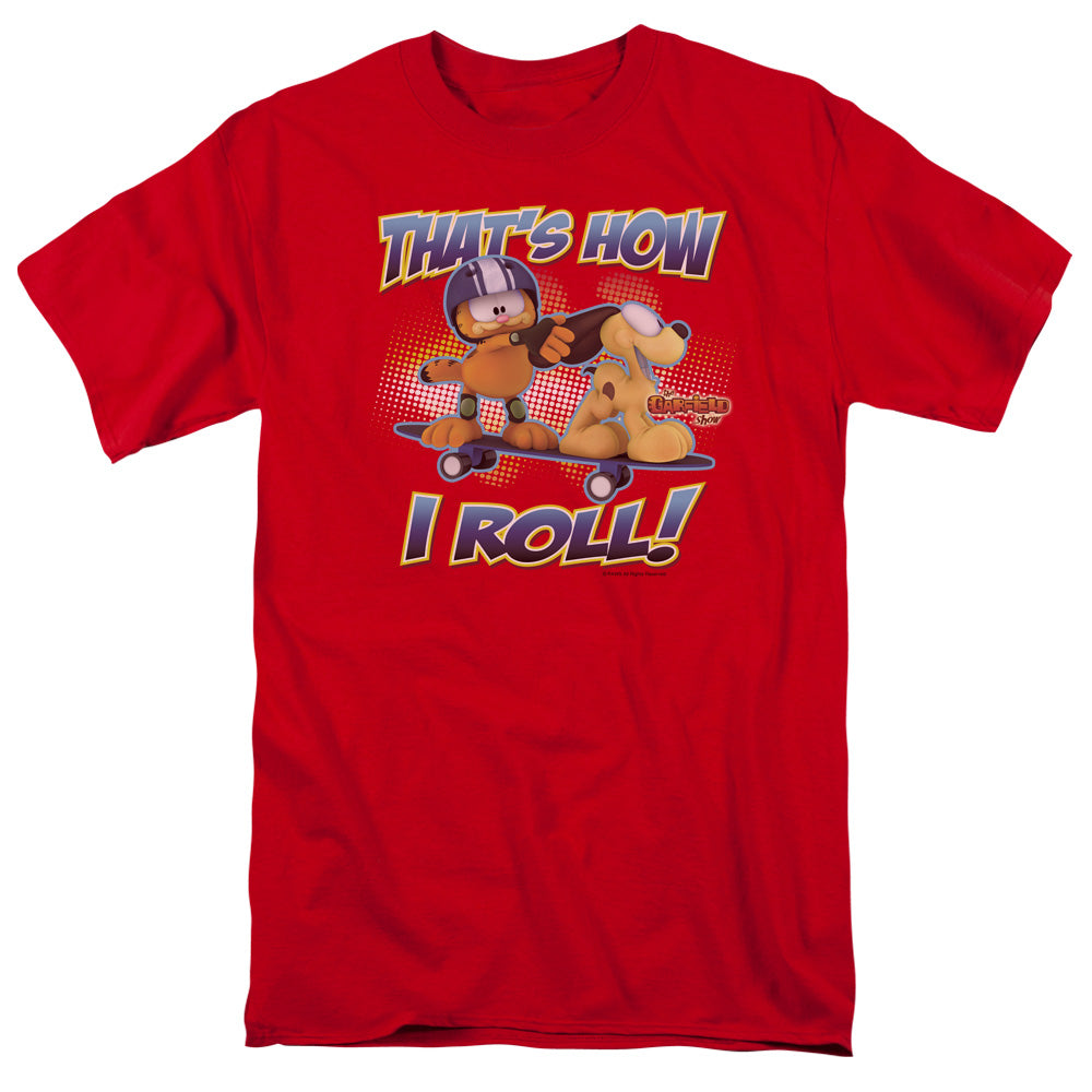 Garfield How I Roll Mens T Shirt Red Officially Licensed