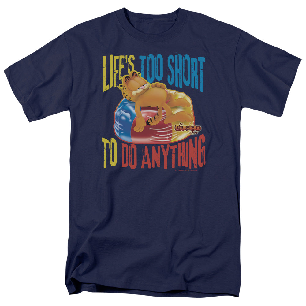 Garfield Too Short Mens T Shirt Navy Blue Officially Licensed