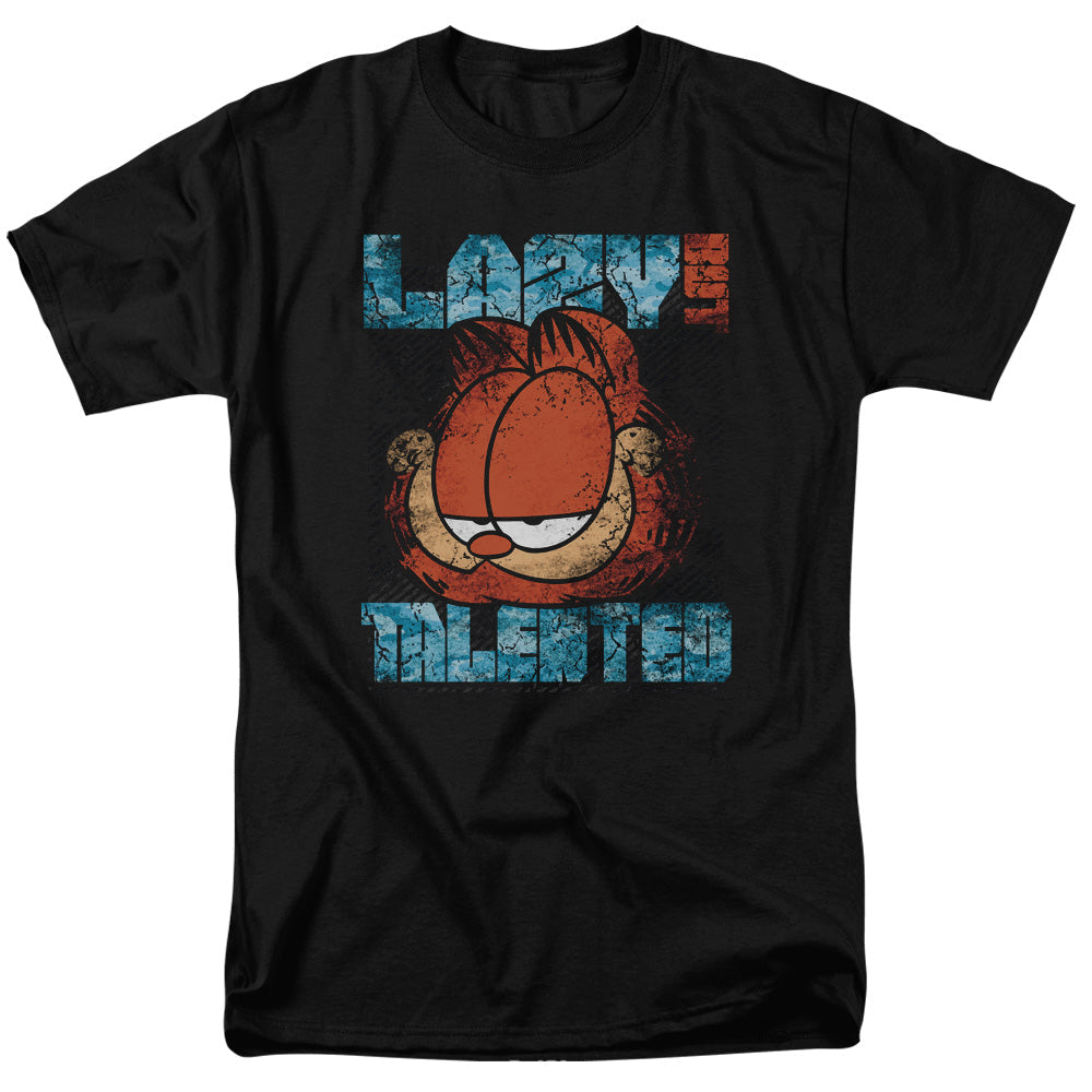 Garfield Lazy But Talented Distressed Mens T Shirt Black Officially Licensed