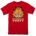 Garfield Life Begins At Forty Mens T Shirt Red Officially Licensed