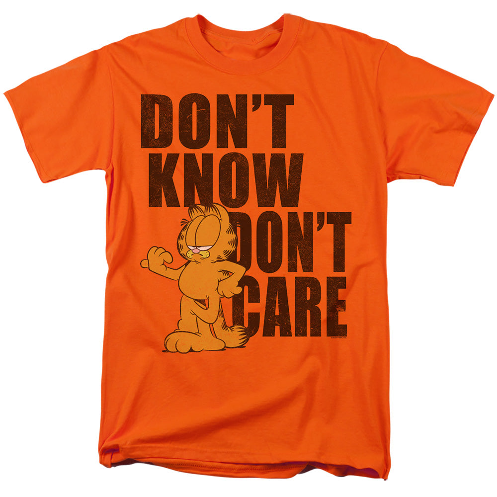 Garfield Don'T Know Don'T Care Mens T Shirt Orange Officially Licensed