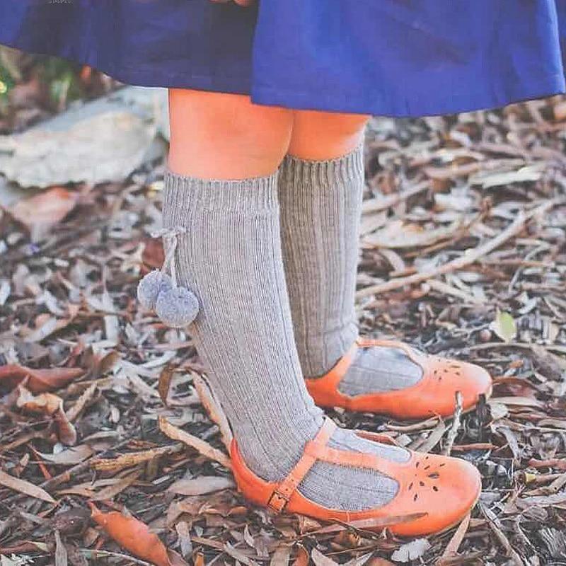 Luxury Modern Autumn Winter Baby Children Cherry Hair Ball Knee High Socks. Kid Cherry Knitted Sock For Kids