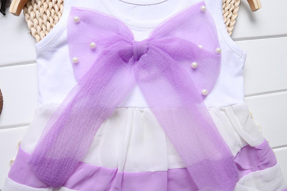 Baby Girl Clothes for Kids with Cute Purple Stripe and Round Neck  Sleeveless Chiffon Dresses For Girls