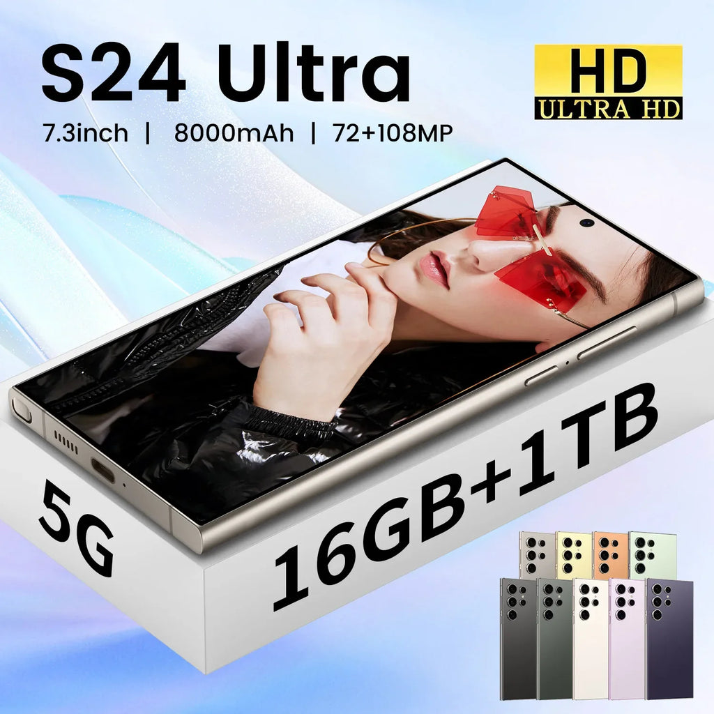 2024 New Style S24 Ultra Phone Original 7.3 Inch HD Screen 4G 5G Smartphones Face Unlocked 8000mAh for Brand New S24 S24 ultra