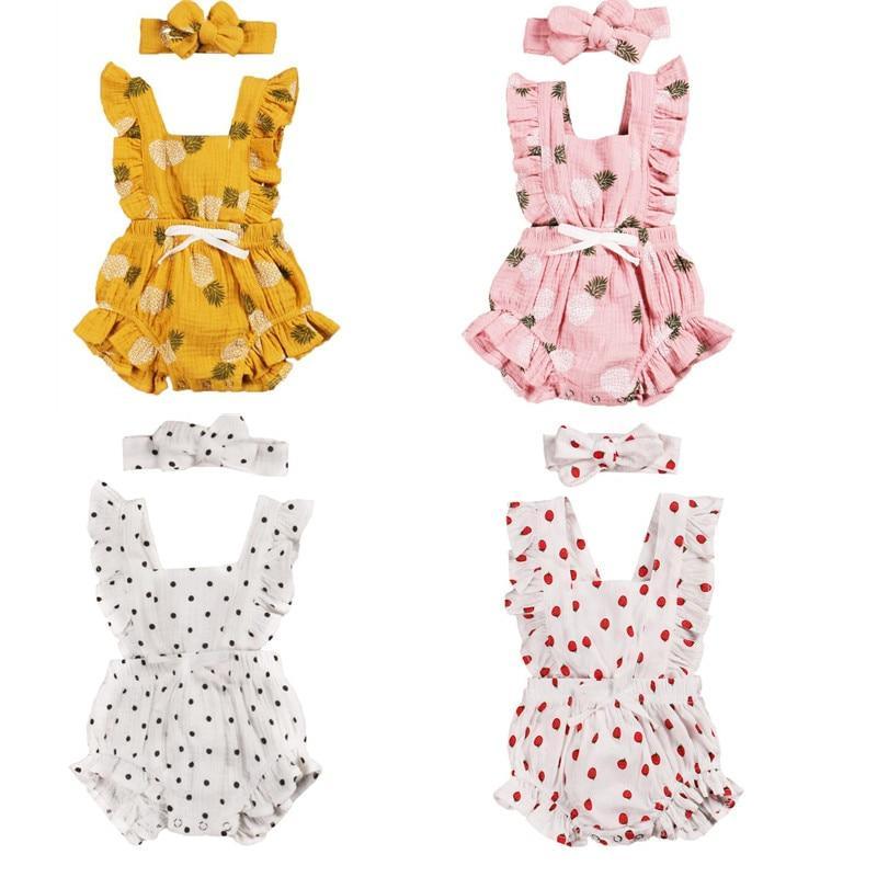 Newborn Baby Girls Ruffles Romper  Backless Flower Sun suit Jumpsuits With Headband In Luxury Floral Design