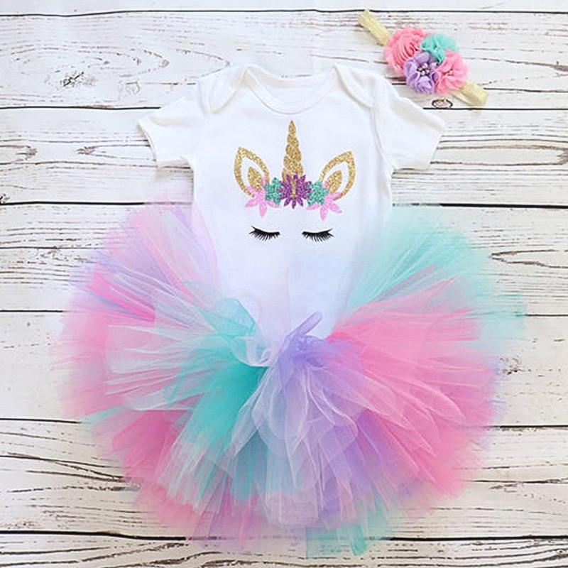 Modern Unicorn Baby Kids 1st year Girls Dress For Birthday Party Outfits Infant Princess Girls Clothes 12 Months Kids