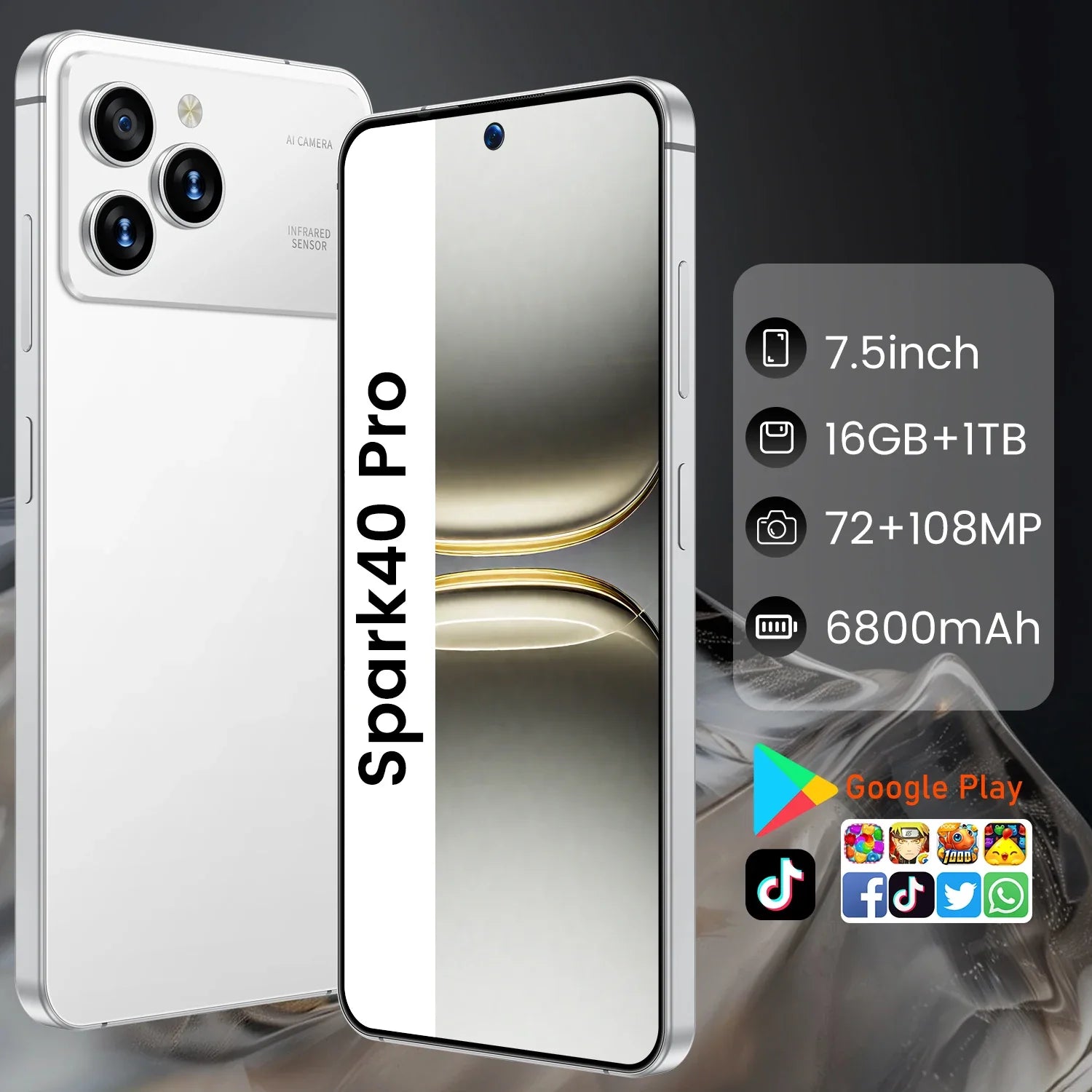 Original Pro Spark 40 Smartphones 16GB+1TB 5G Dual SIM Cellphone Mobile Phone