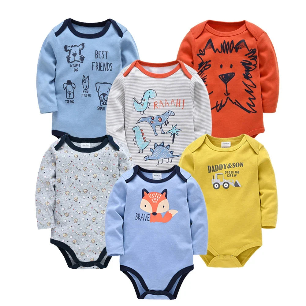 3/6 PCS Kavkas Cotton Baby Bodysuit Long Sleeve Set for Newborn Boys & Girls 0–12 Months
