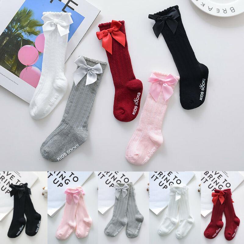 Baby Girls Big Bow 100% Cotton Knee High Long Soft Cotton Lace Baby Socks Bowknot Socks