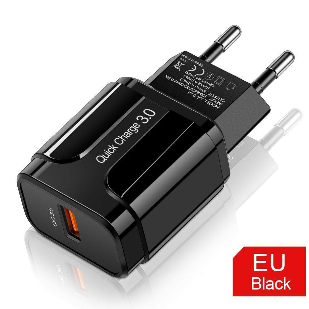 Black 3A Quick Charge 3.0 USB Charger EU Wall Mobile Phone Charger Adapter QC3.0 Fast Charging