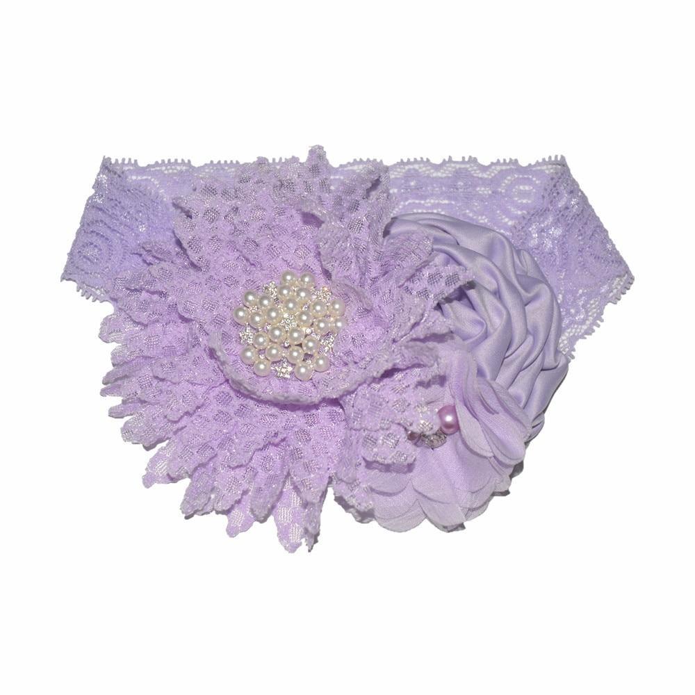 Luxury Modern Handmade Flower Headband Newborn Infant Pearl Flowers With Lace wide Headbands Bebes Hair Accessories Bow
