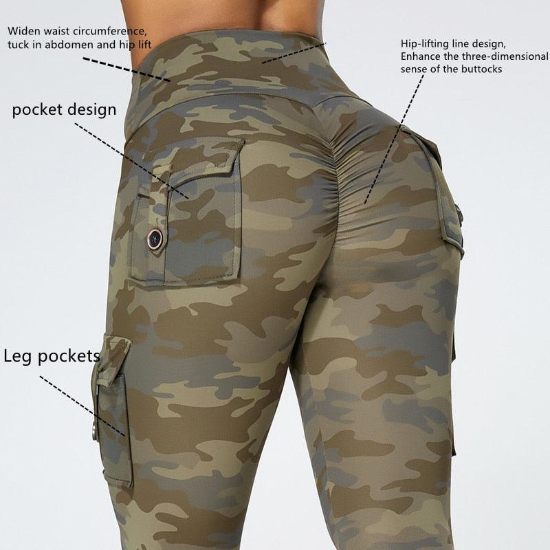 Camouflage Yoga Pants With Pockets Women Fitness Leggings Workout Sports Pocket Women Green Leggings Slim Skinny Gym Leggings Pants Push Up Elastic Slim Pants For Autumn And Winter