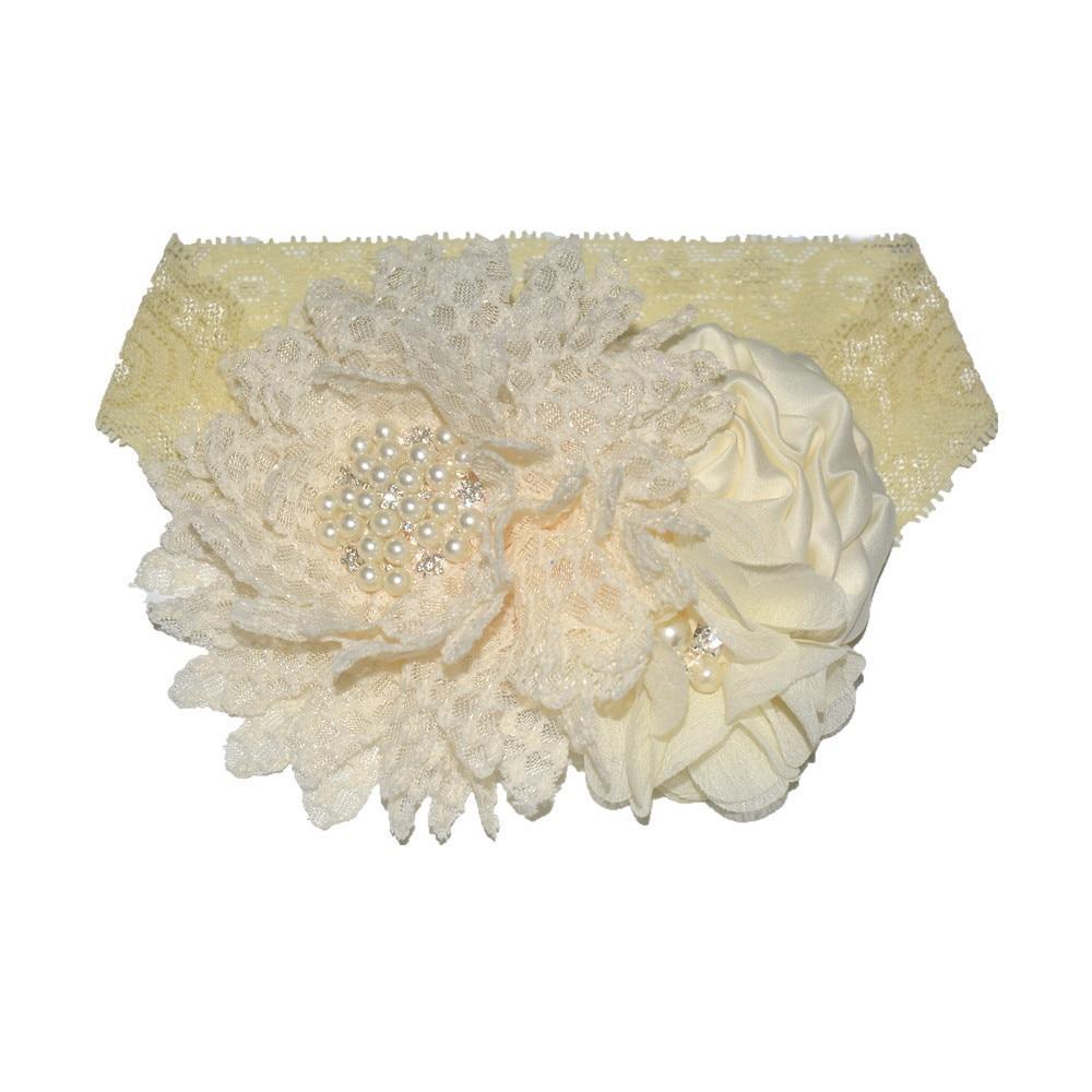 Luxury Modern Handmade Flower Headband Newborn Infant Pearl Flowers With Lace wide Headbands Bebes Hair Accessories Bow