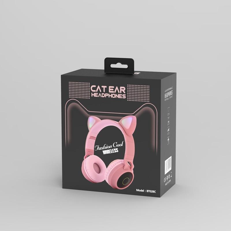 STEVVEX New Luxury Interesting LED Cat Ear Noise Cancelling Headphones Bluetooth 5.0  For Young People and  Kids Headset Support TF Card 3.5mm Plug With Mic