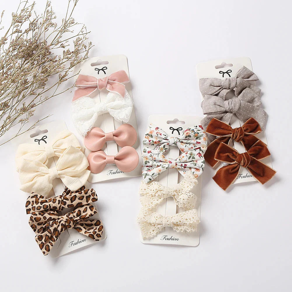 4Pcs Leopard Print Hair Bow Clips for Baby Girls Lace Barrettes