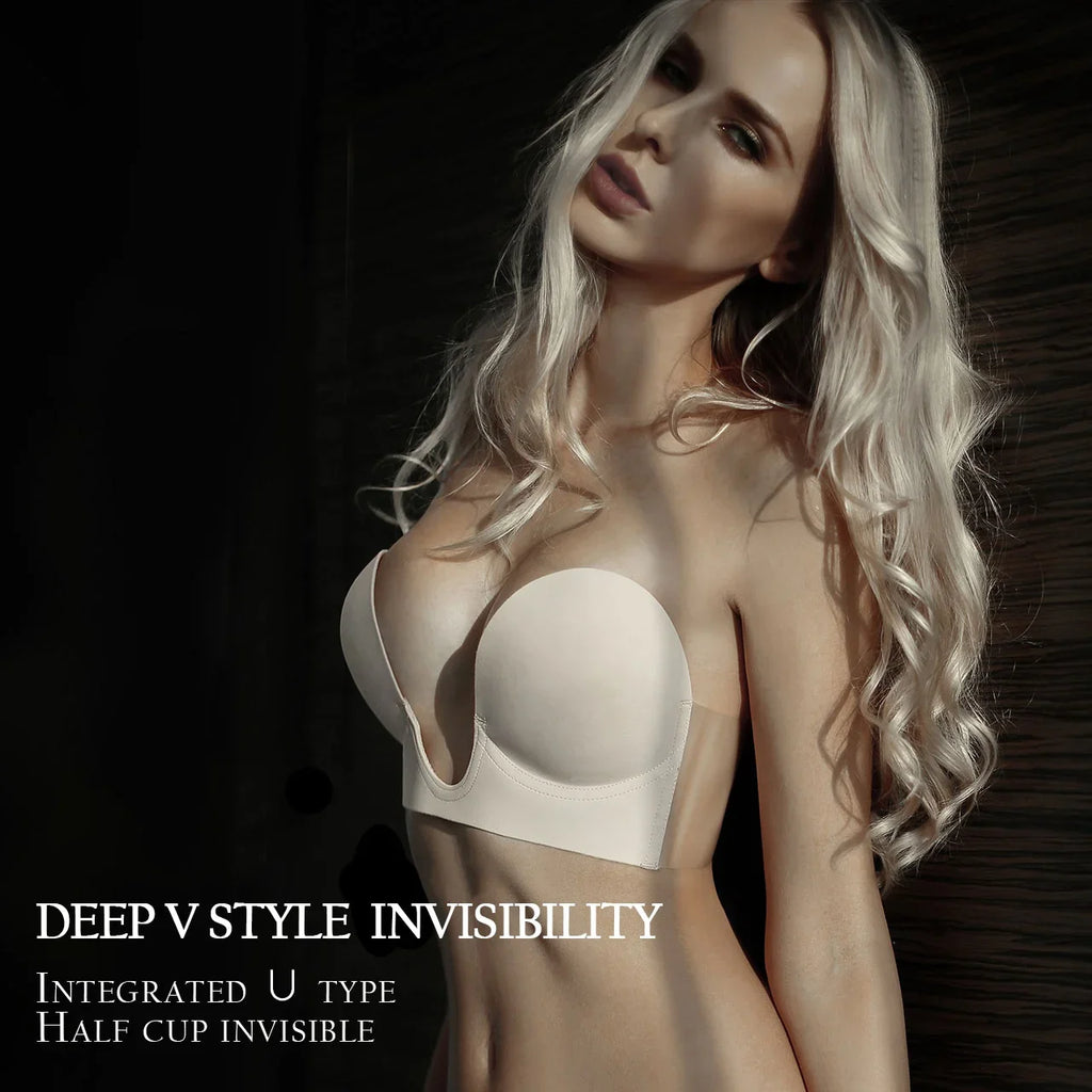 Seamless Sustainable U Plunge Invisible Push up Silicone Gel Bra Push up Strapless Bra