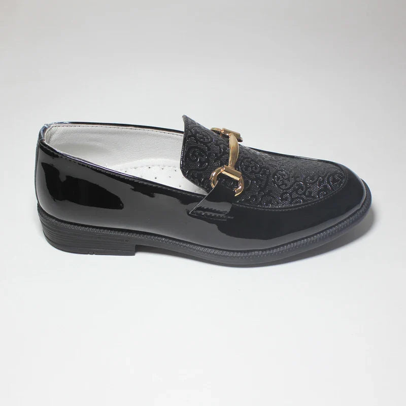 Boys Formal Shoes Black Patent Leather Slip On Round Toes