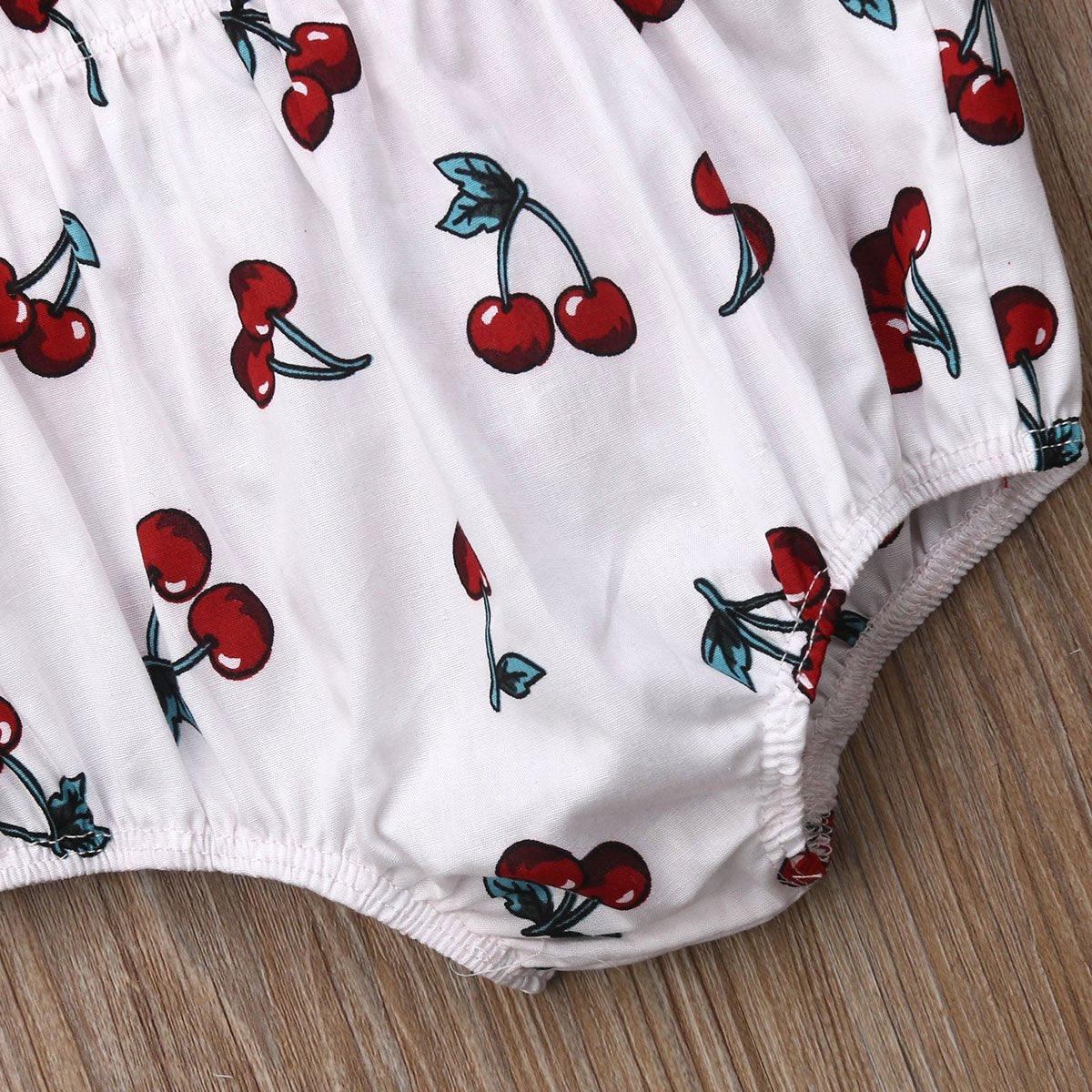 Newborn Baby Girl Clothes Ruffle Backless Cherry Romper  Headband Outfit Baby Girl Summer Clothes In Modern New Style