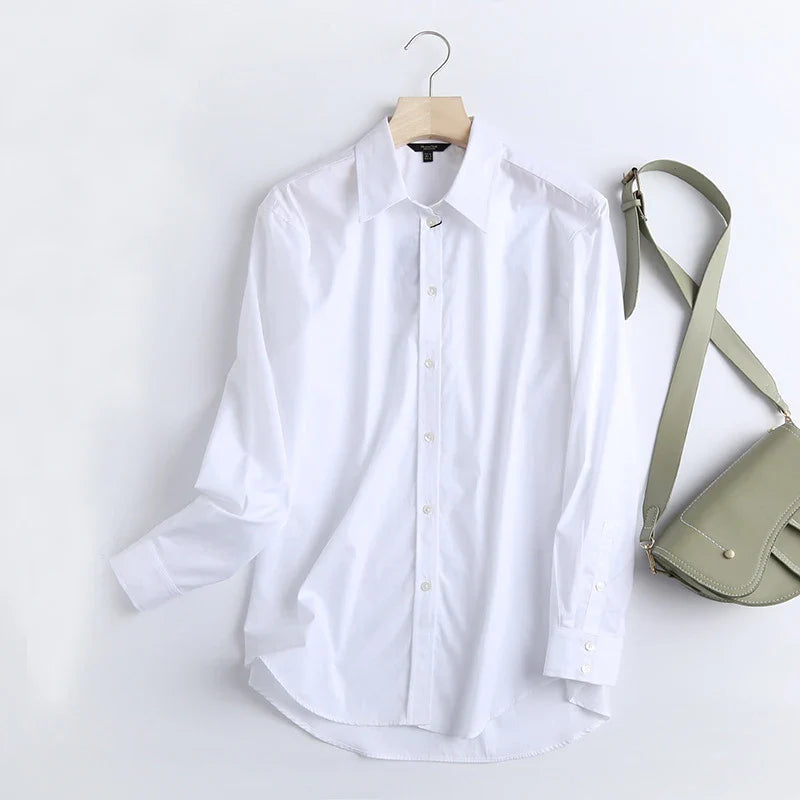 England Style Poplin Solid White Women Blouse