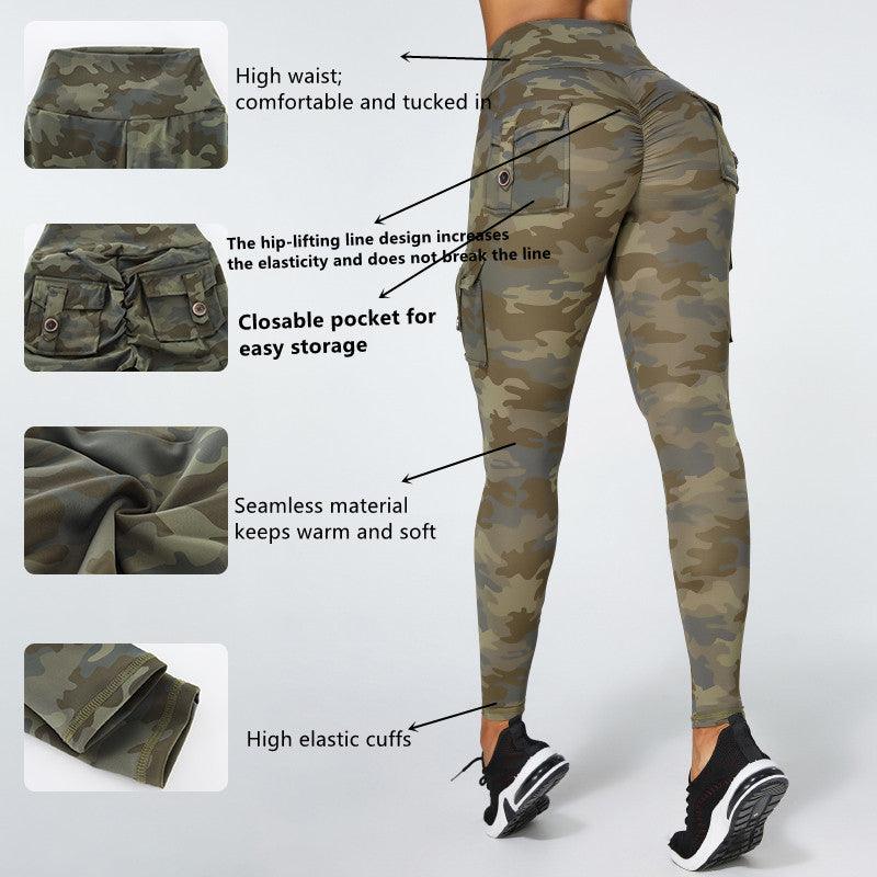 Camouflage Yoga Pants With Pockets Women Fitness Leggings Workout Sports Pocket Women Green Leggings Slim Skinny Gym Leggings Pants Push Up Elastic Slim Pants For Autumn And Winter
