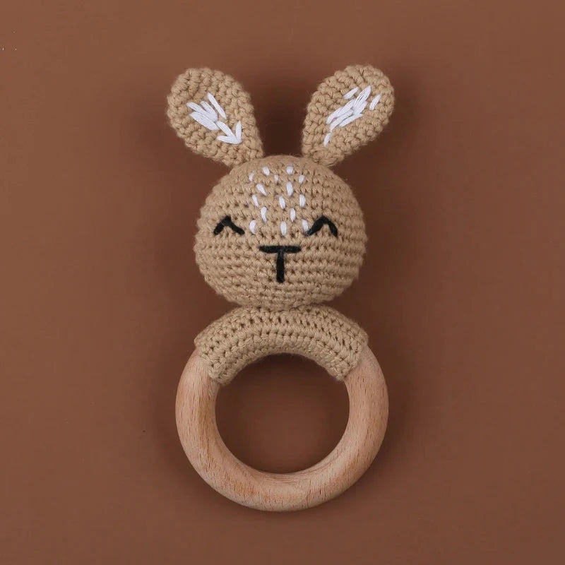 BPA Free Baby Wooden Teether Crochet Rattle Toy for Newborns