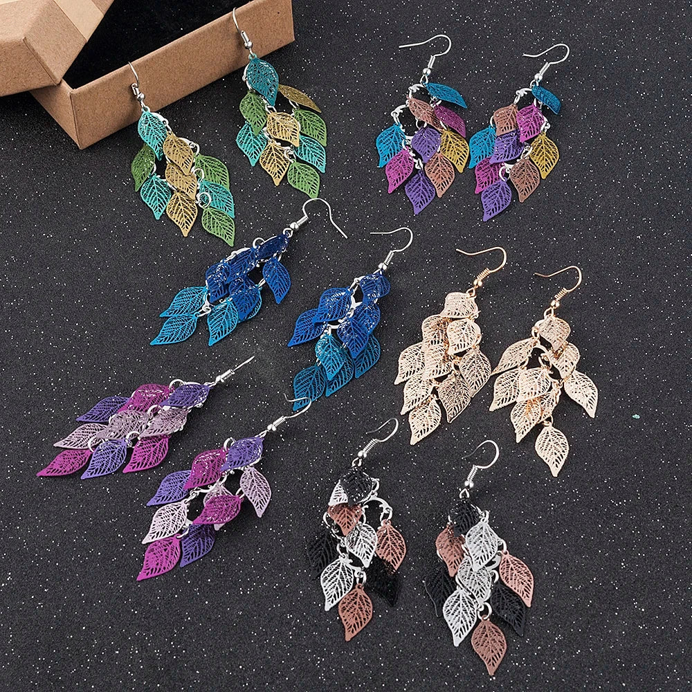Ethnic Nine-Leaf Drop Earrings – Bohemian Dangle Jewelry for Women